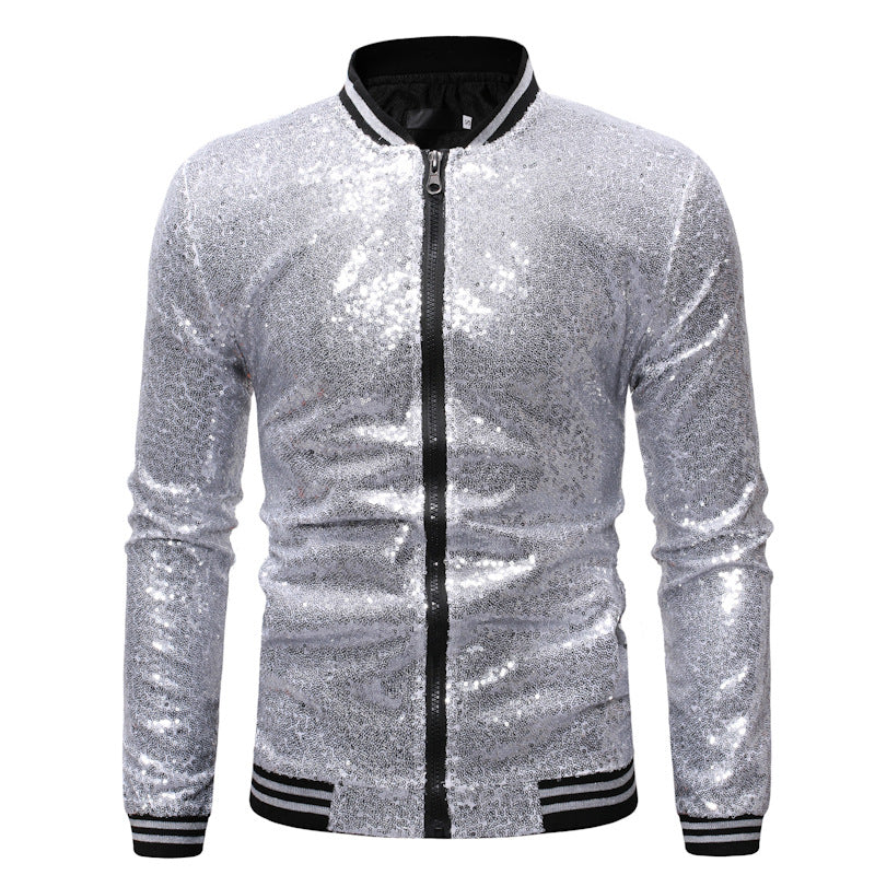 Men's Sequin Bomber Jacket – Full-Zip Party Jacket
