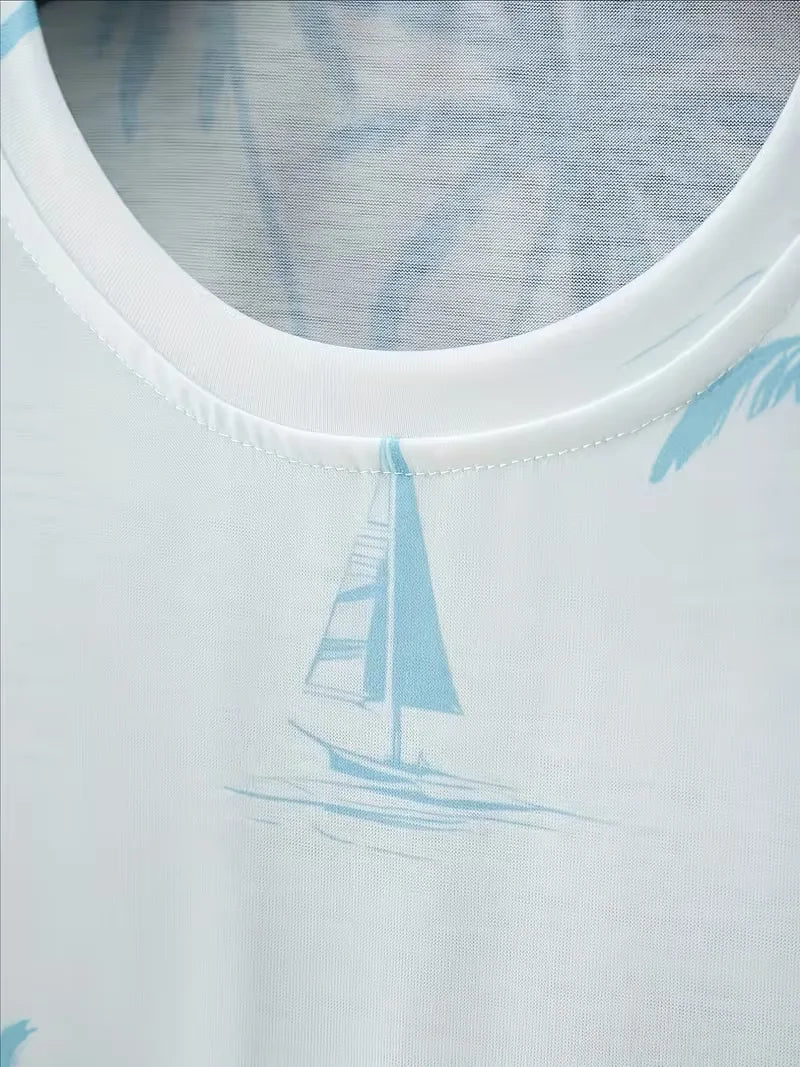 Men's Tropical Print T-Shirt and Shorts Set
