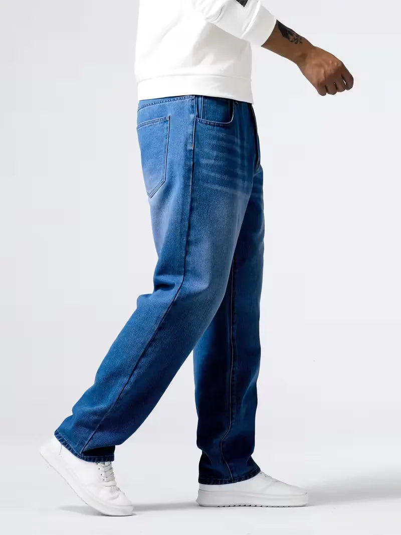 Men's Loose Fit Jeans with Frayed Hem