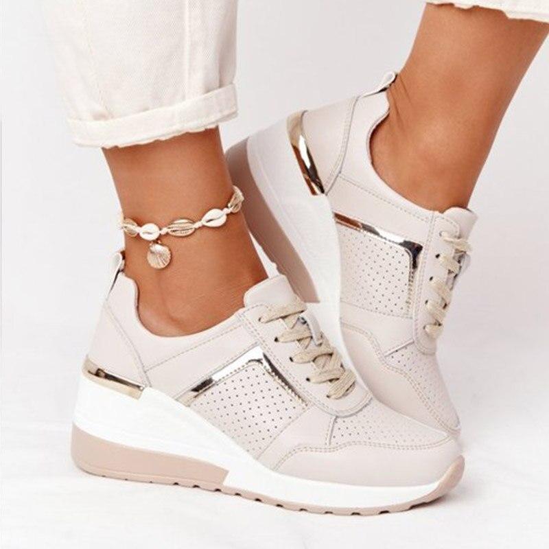 Women's Lace-and-zip Trainers – Beige