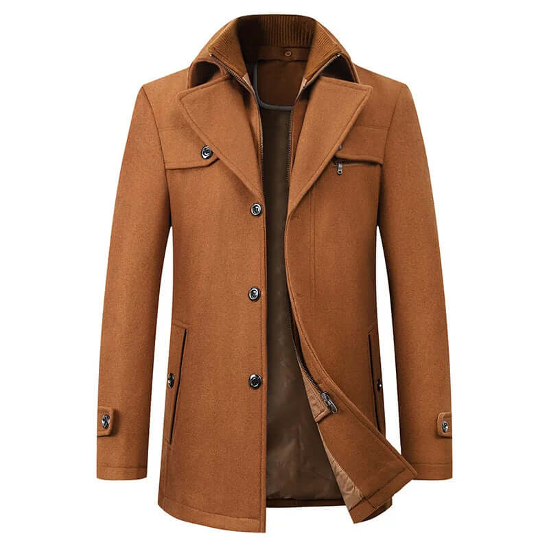 Men's Windproof Winter Coat – Double-Button, Warm Lined