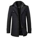 Men's Windproof Winter Coat – Double-Button, Warm Lined