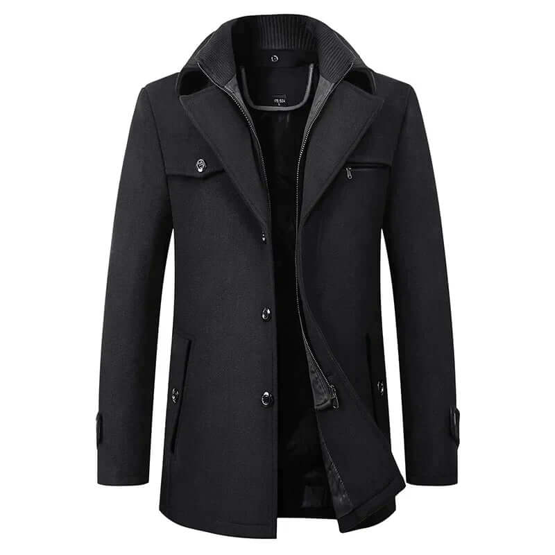 Men's Windproof Winter Coat – Double-Button, Warm Lined