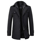 Men's Windproof Winter Coat – Double-Button, Warm Lined