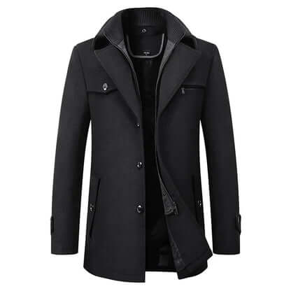 Men's Windproof Winter Coat – Double-Button, Warm Lined