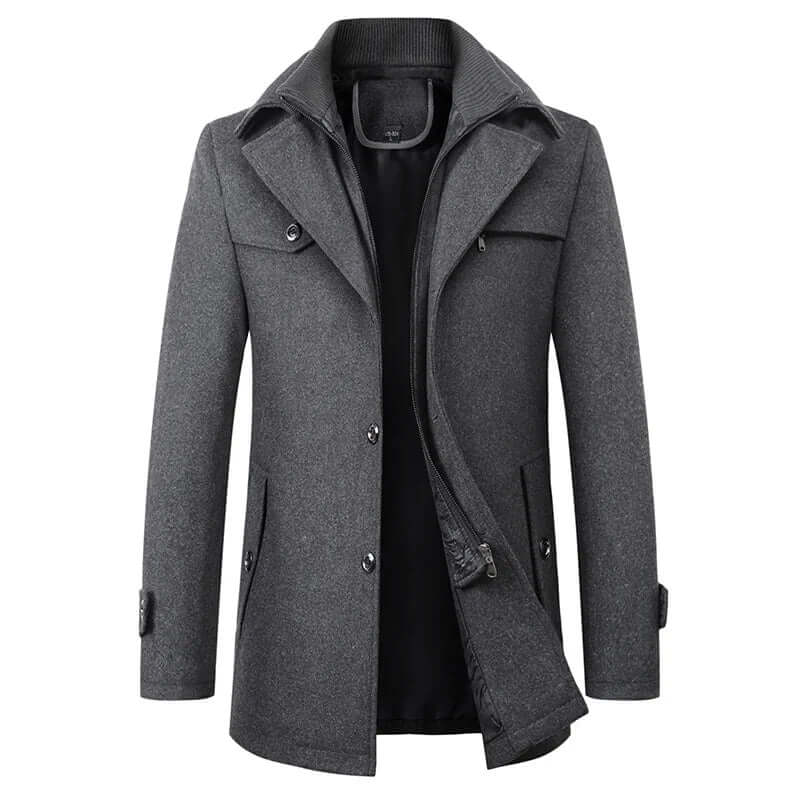 Men's Windproof Winter Coat – Double-Button, Warm Lined