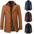 Men's Windproof Winter Coat – Double-Button, Warm Lined