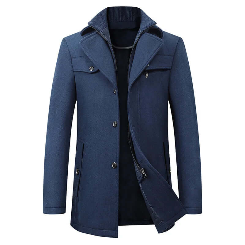 Men's Windproof Winter Coat – Double-Button, Warm Lined