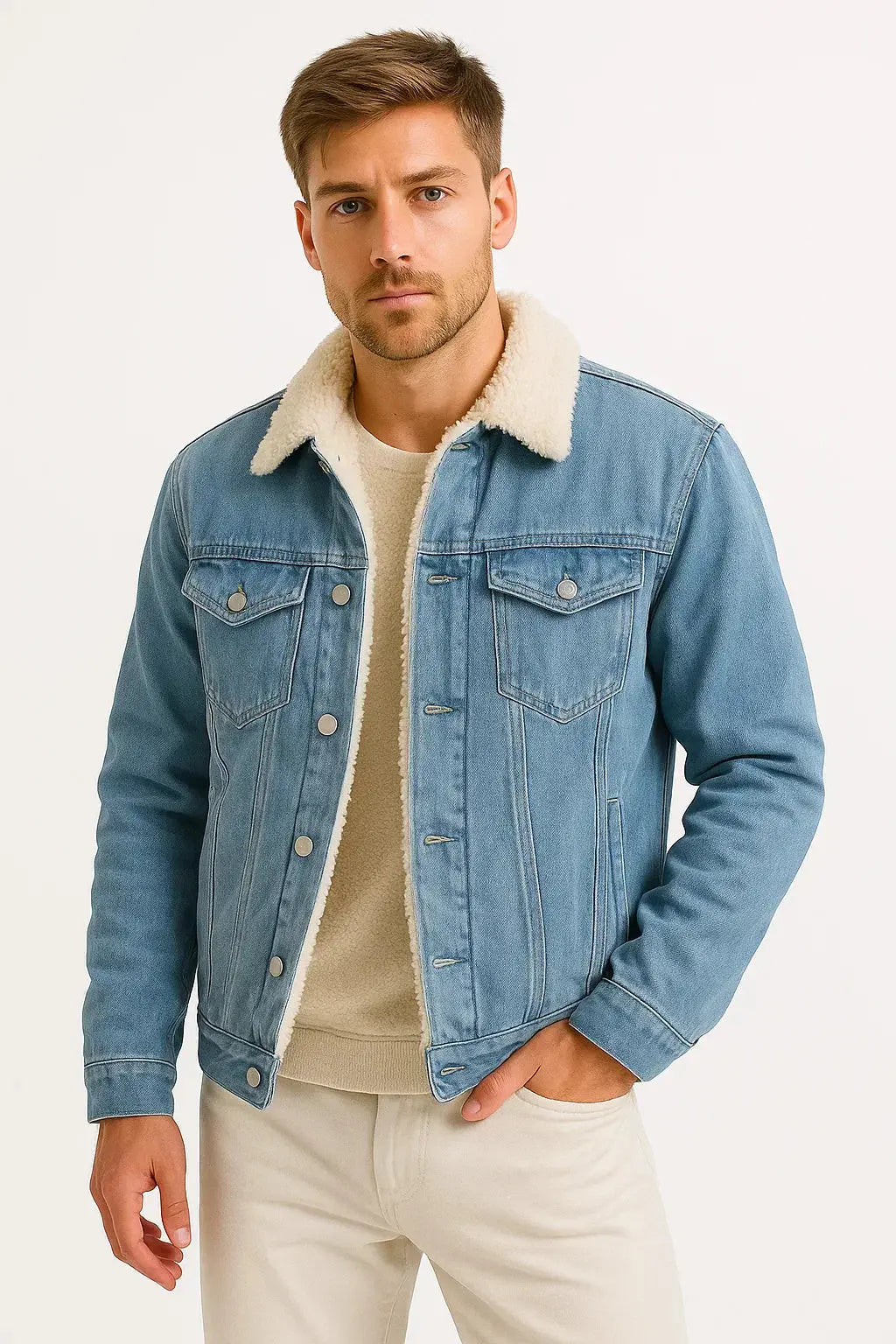 Men's Fleece-Lined Denim Jacket – Loose Fit