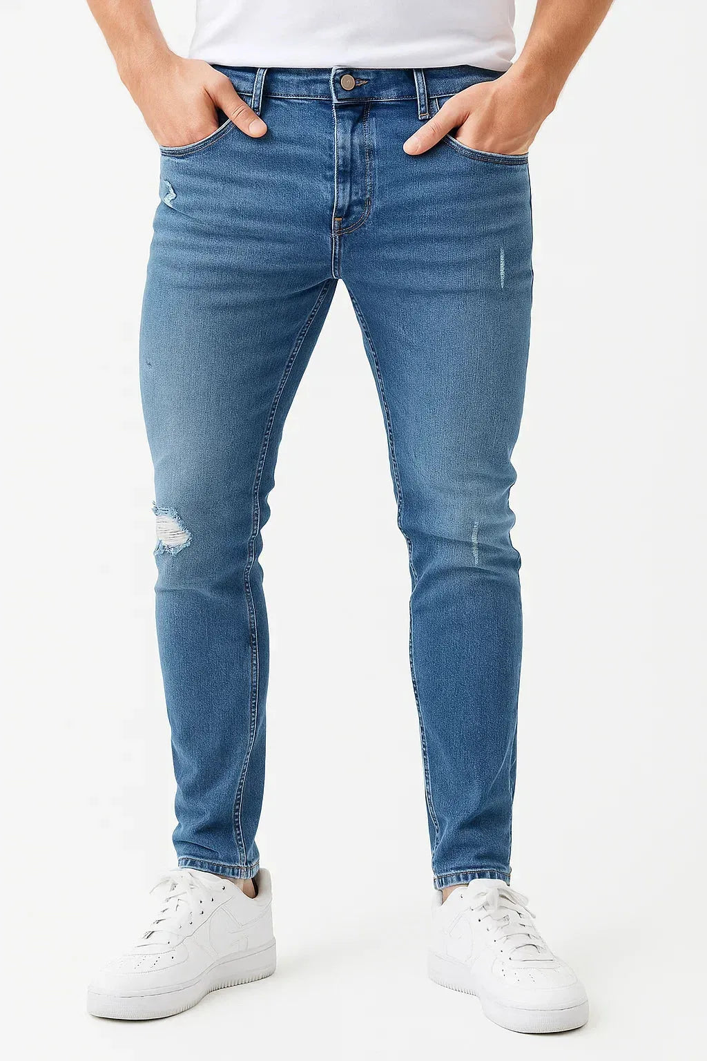 Men's Slim-fit Jeans with Distressed Details