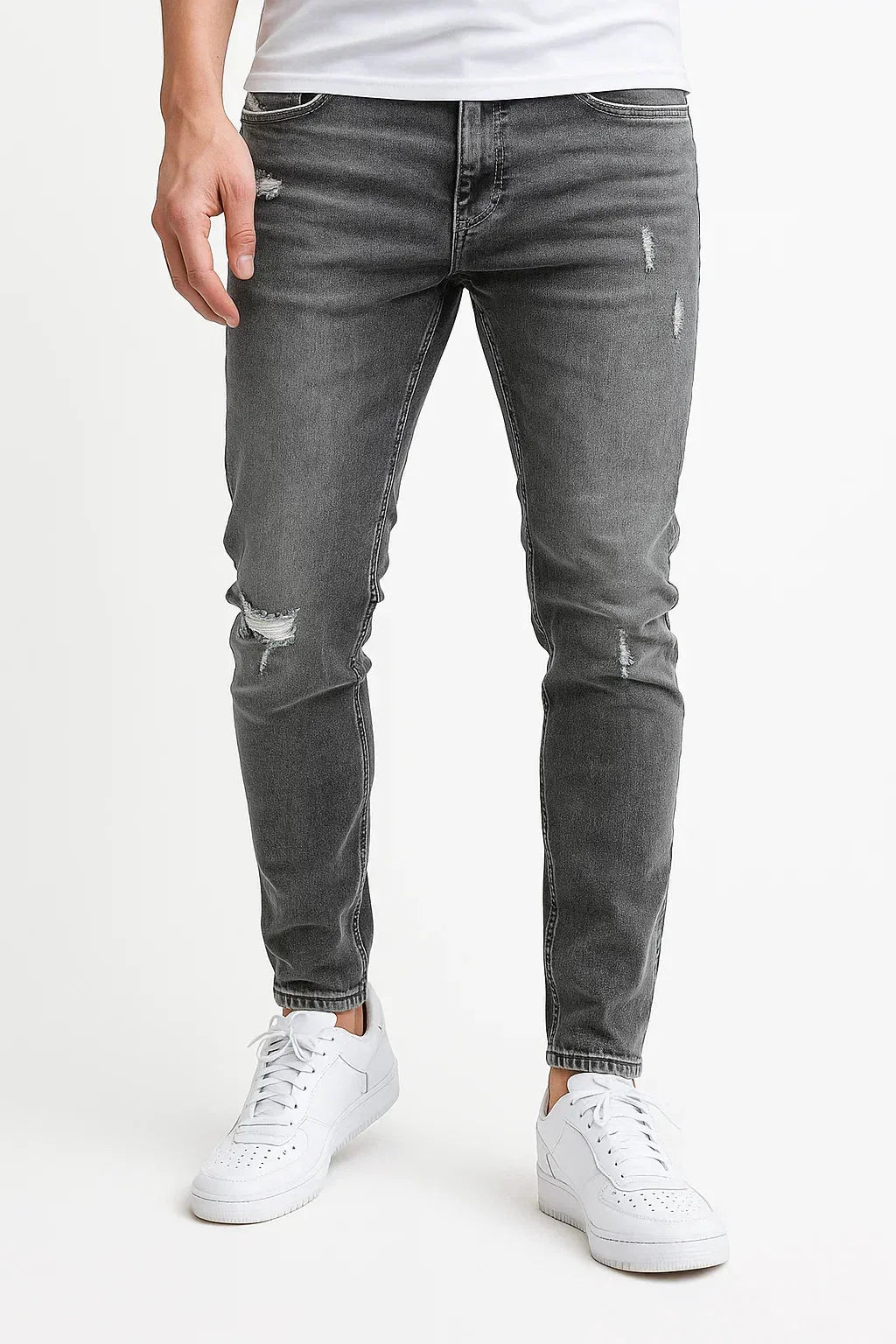 Men's Slim-fit Jeans with Distressed Details