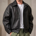 Men's Leather-Look Zip Jacket with Structured Collar and Cotton Lining