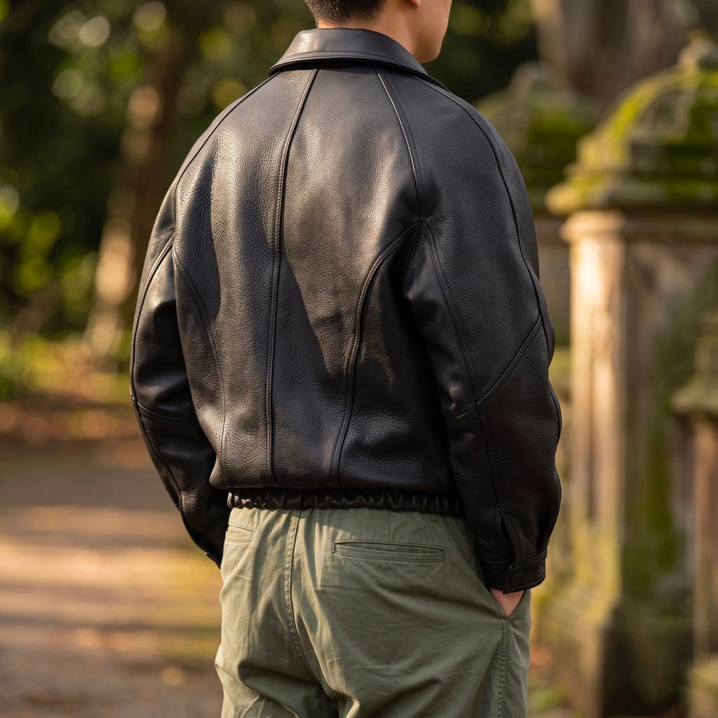 Men's Leather-Look Zip Jacket with Structured Collar and Cotton Lining