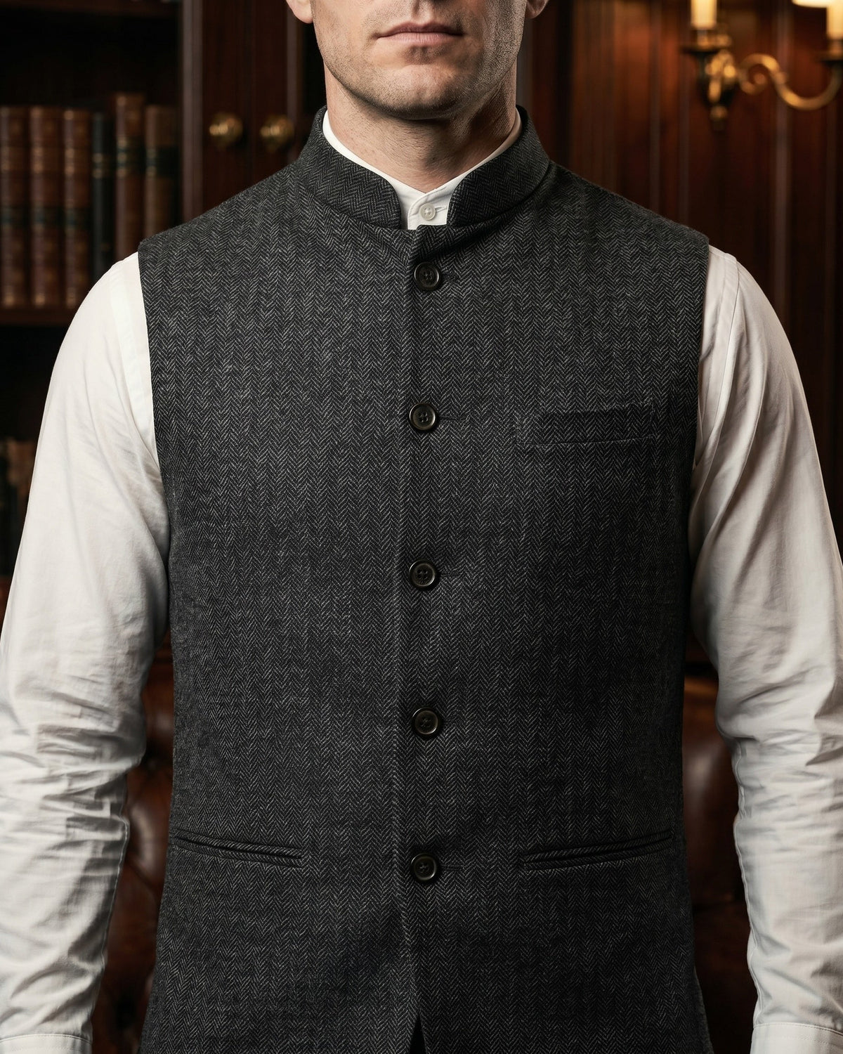 Men's Mandarin-Collar Waistcoat – Four-Button Front