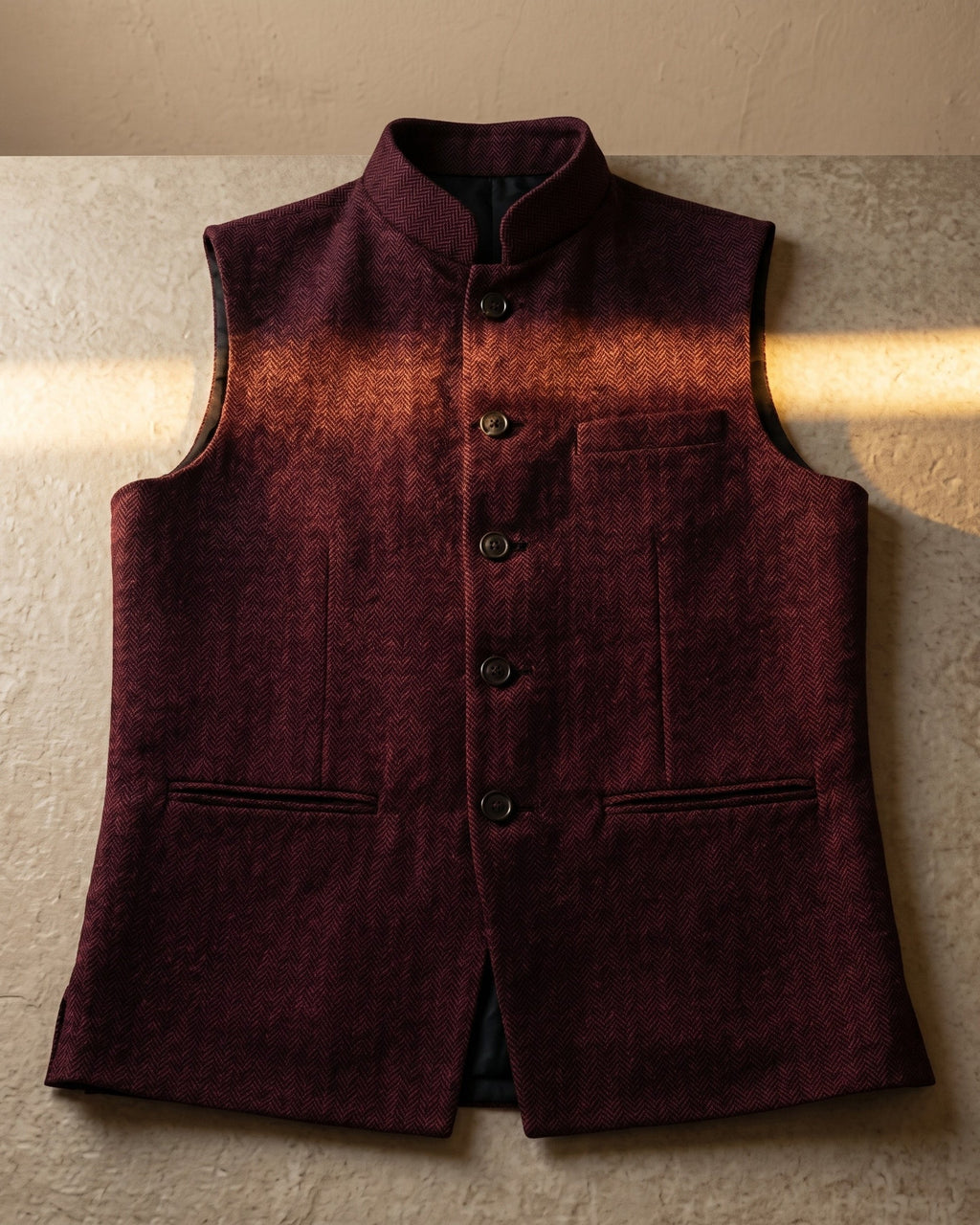 Men's Mandarin-Collar Waistcoat – Four-Button Front