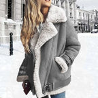 Women's Zip-front Bomber Jacket with faux-fur collar