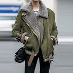 Women's Zip-front Bomber Jacket with faux-fur collar