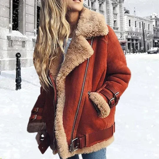 Women's Zip-front Bomber Jacket with faux-fur collar