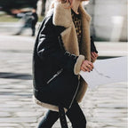 Women's Zip-front Bomber Jacket with faux-fur collar
