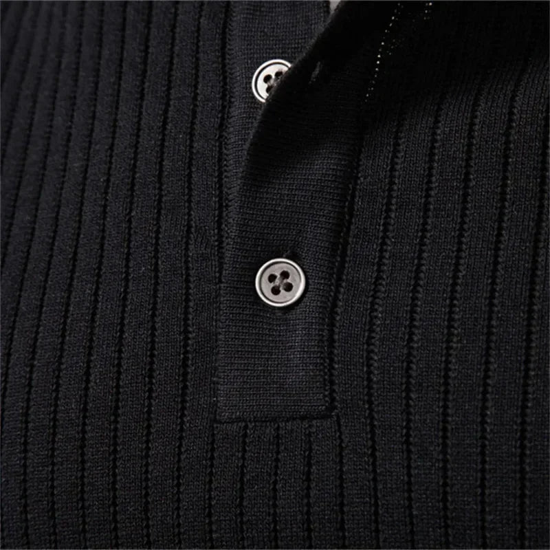 Men's Ribbed Henley Knit Jumper – Button Neck