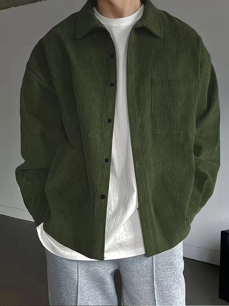Men's Ribbed Long Sleeve Shirt with Chest Pocket