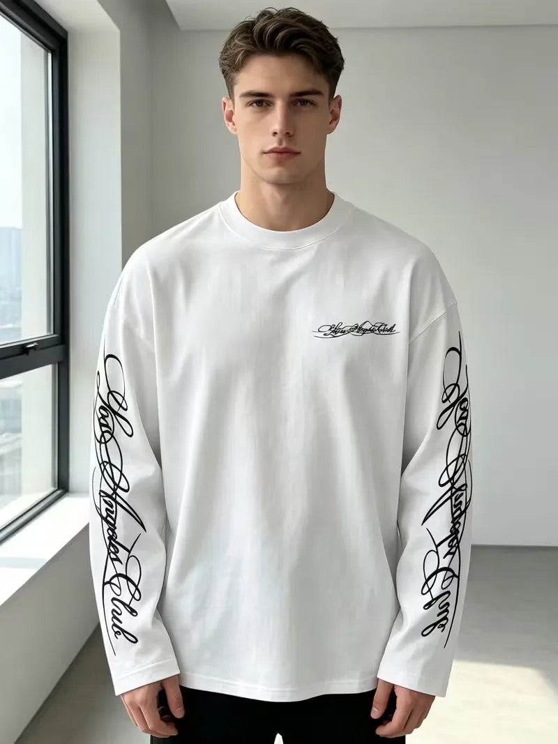 Men's Crew-Neck Longsleeve with Script Graphics – Six Colours