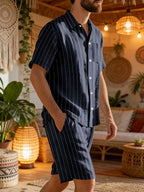 Men's Vertical Stripe Shirt and Shorts Set