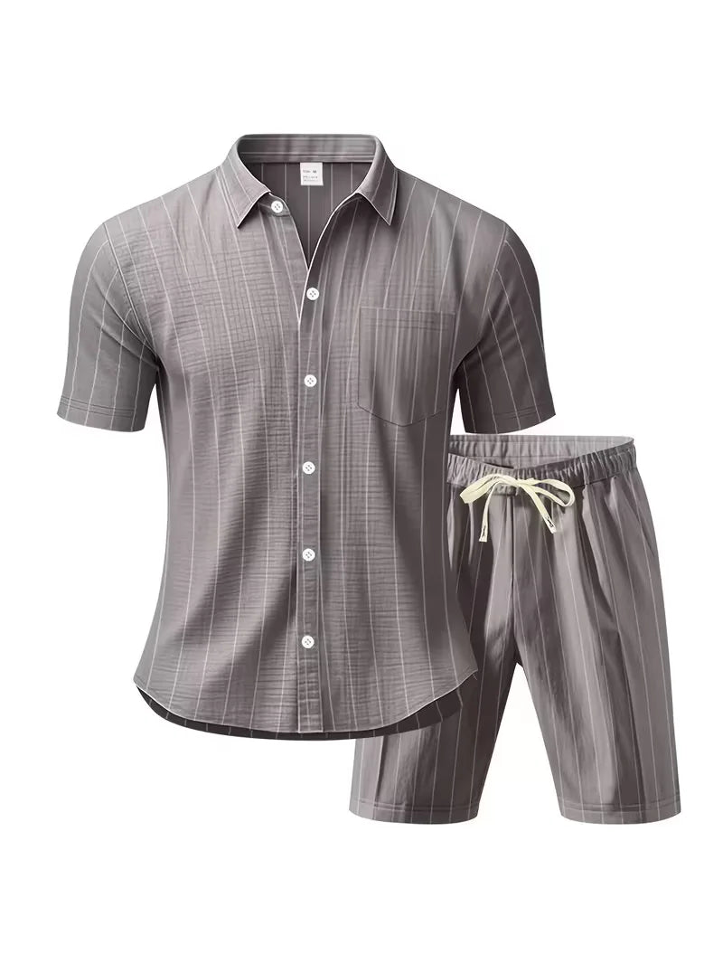 Men's Vertical Stripe Shirt and Shorts Set