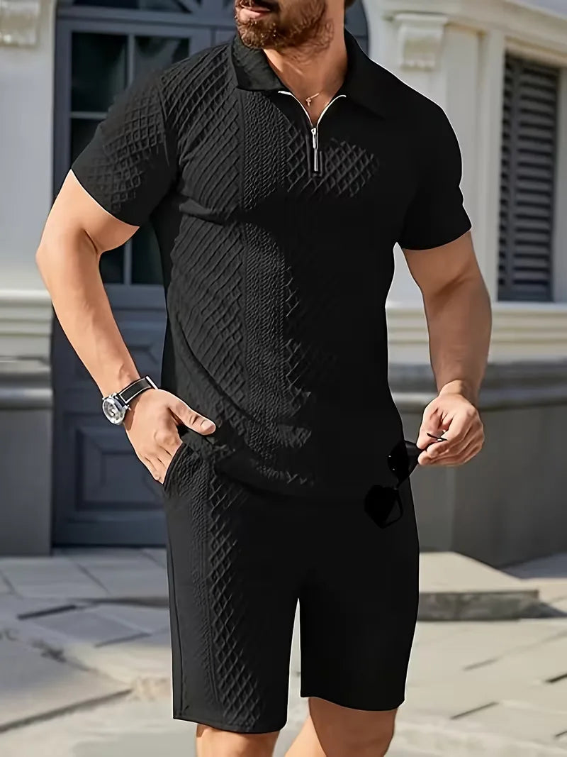 Men's Jacquard Polo and Shorts Set