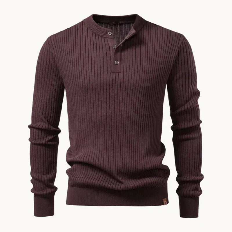 Men's Ribbed Henley Knit Jumper – Button Neck