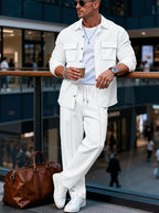 Men's Button-Up Bomber Jacket with Chest Pockets
