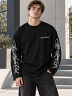 Men's Crew-Neck Longsleeve with Script Graphics – Six Colours