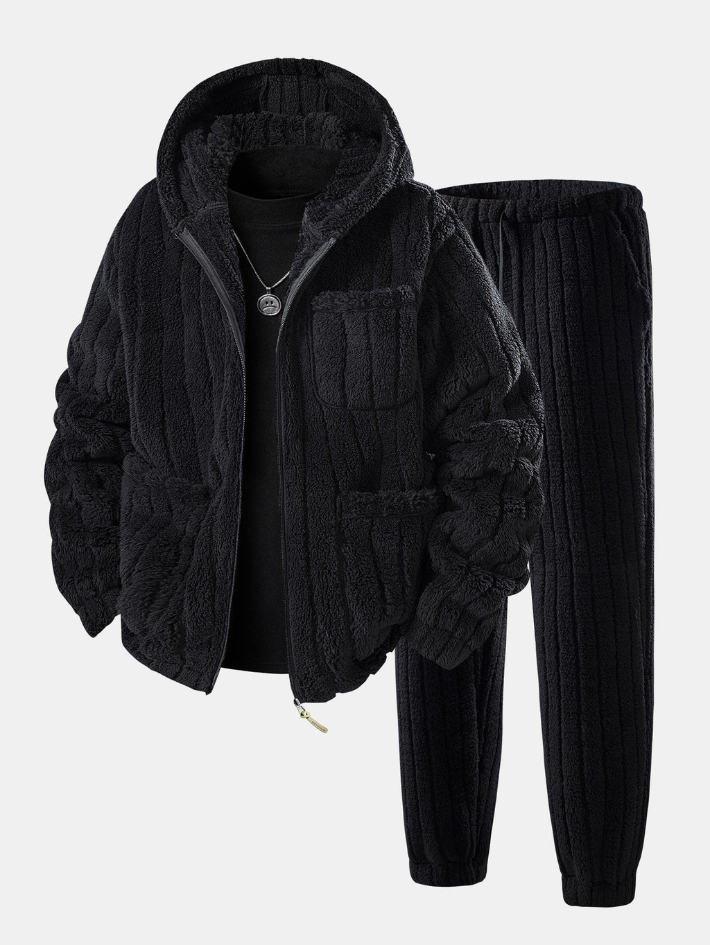 Men's Zip-Up Teddy Fleece Tracksuit – Warm Relaxed Set
