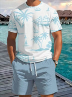 Men's Tropical Print T-Shirt and Shorts Set