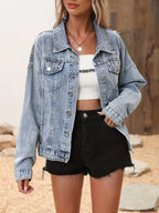 Women's Long-sleeve Trucker Jacket – Light Blue