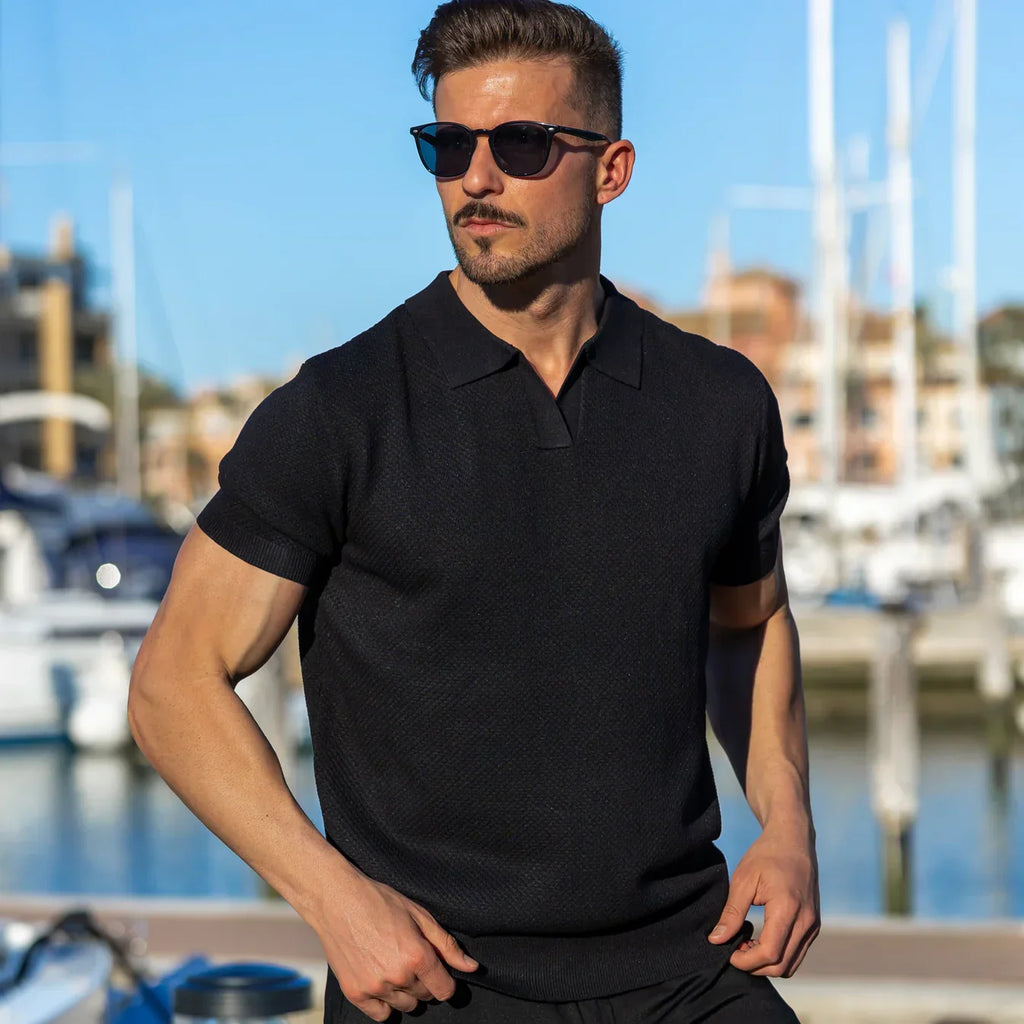 Men's Breathable V-Neck Polo – Modern Athletic Fit