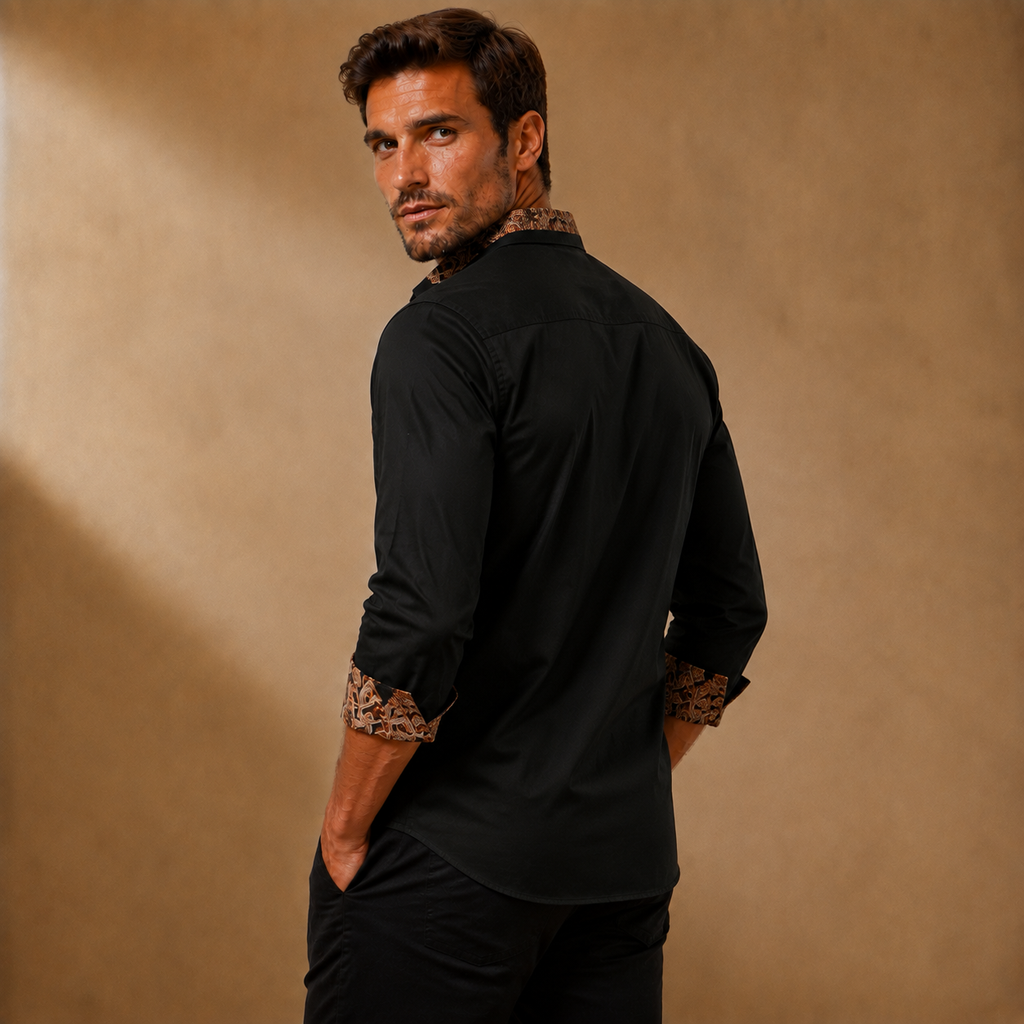 Men's Slim-Fit Long-Sleeve Shirt – Printed-Detail Button-Up