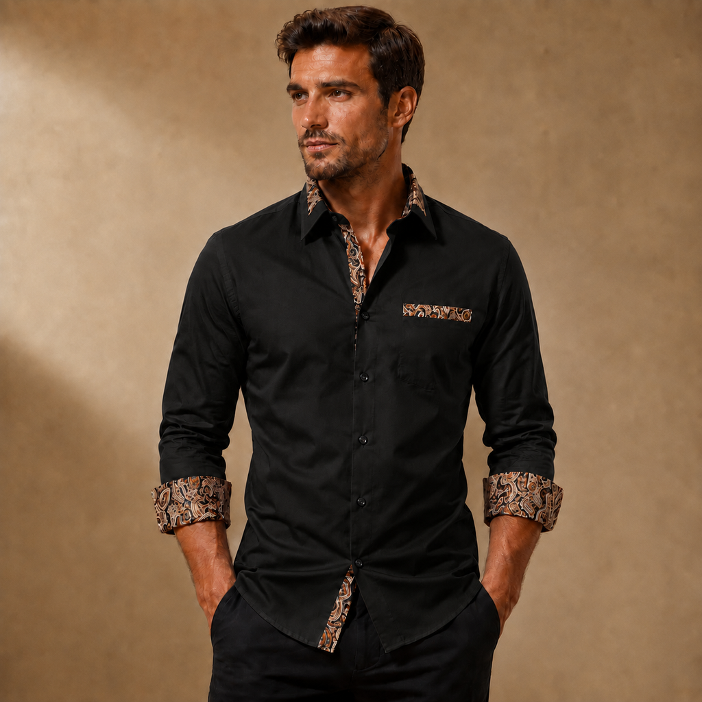 Men's Slim-Fit Long-Sleeve Shirt – Printed-Detail Button-Up