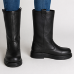Men's Mid-Calf Leather-Look Boots – Lined Round-Toe Winter Boots