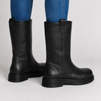 Men's Mid-Calf Leather-Look Boots – Lined Round-Toe Winter Boots