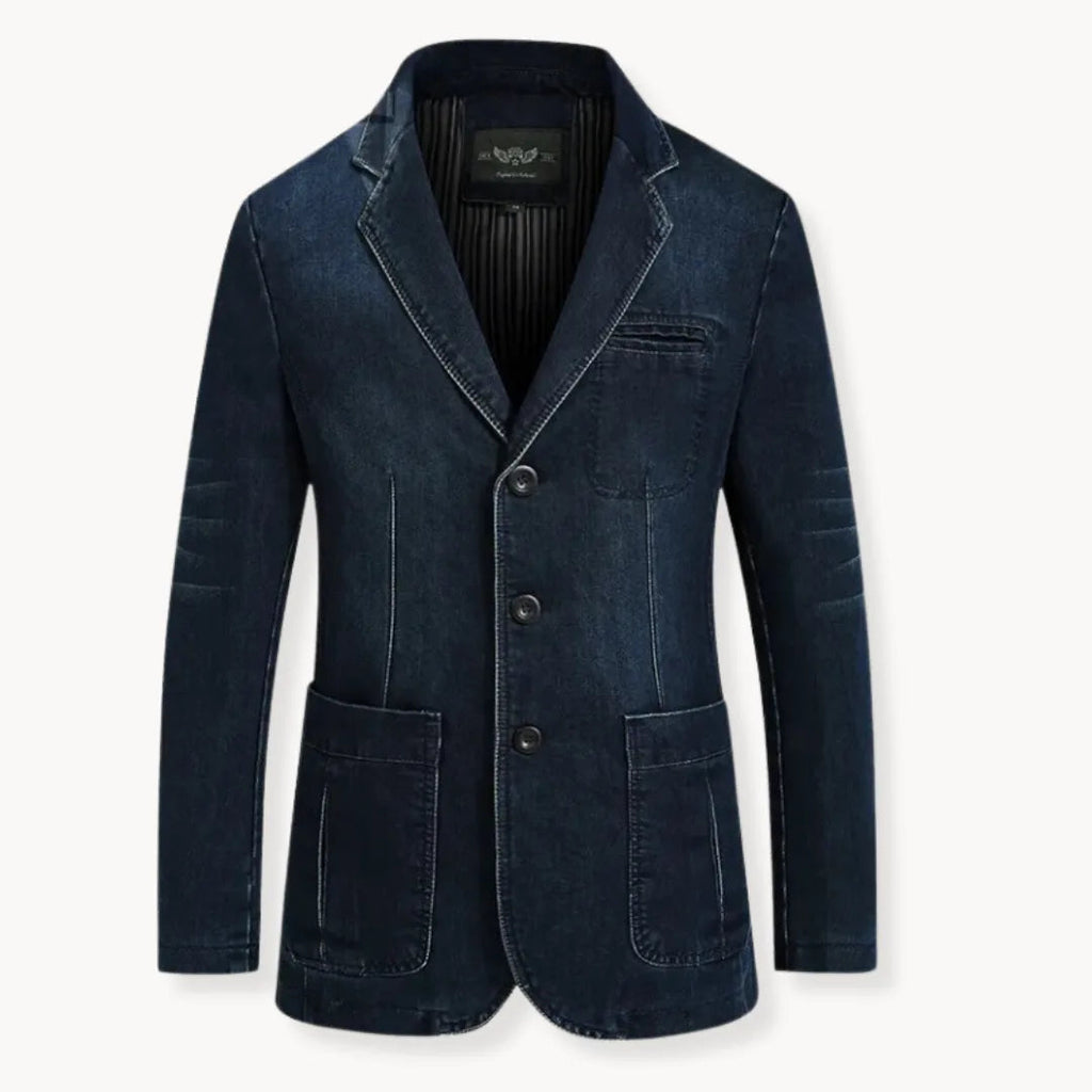Men's Slim-Fit Denim Blazer – Notch-Lapel Jacket