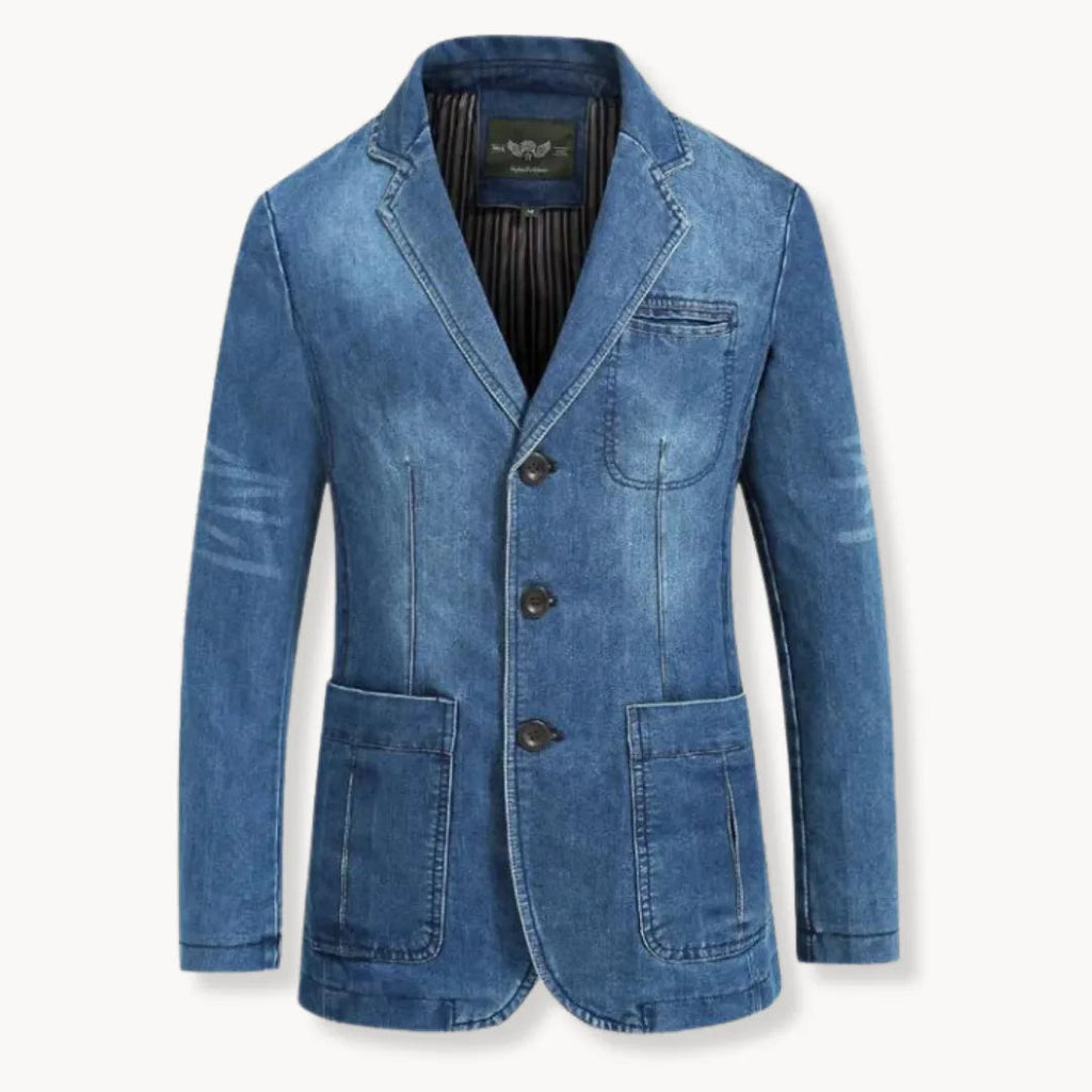 Men's Slim-Fit Denim Blazer – Notch-Lapel Jacket