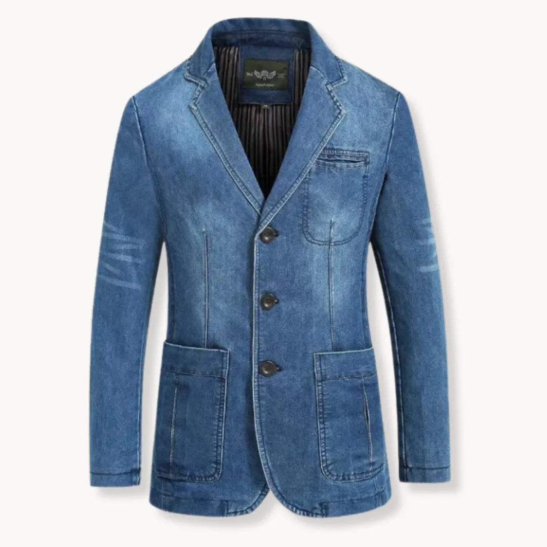 Men's Slim-Fit Denim Blazer – Notch-Lapel Jacket