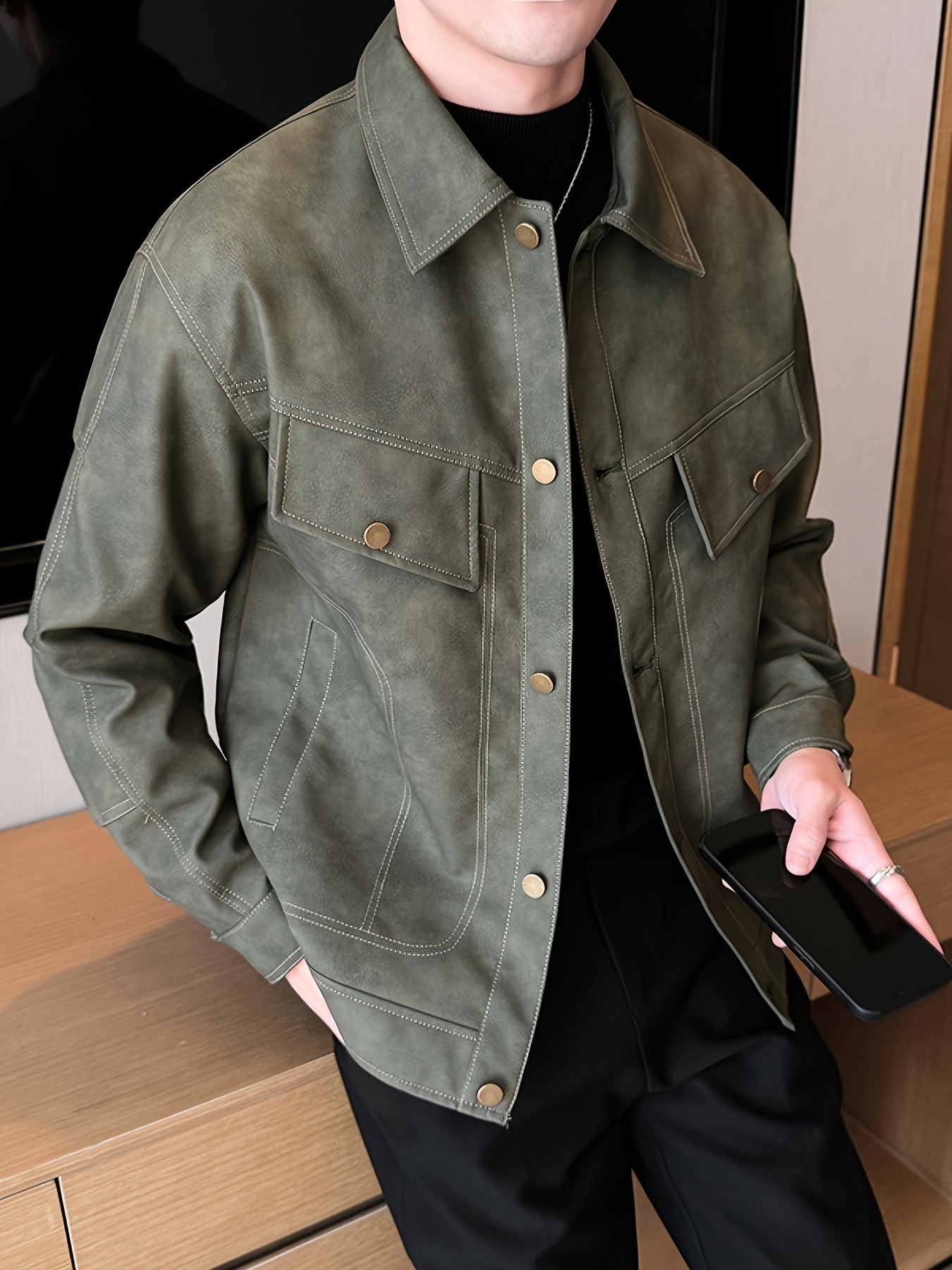 Men's Faux Leather Jacket in Biker Style