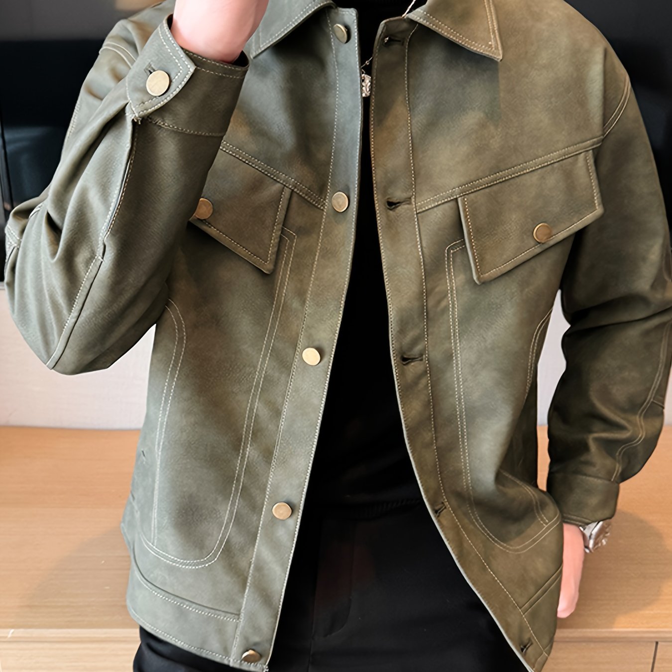 Men's Faux Leather Jacket in Biker Style