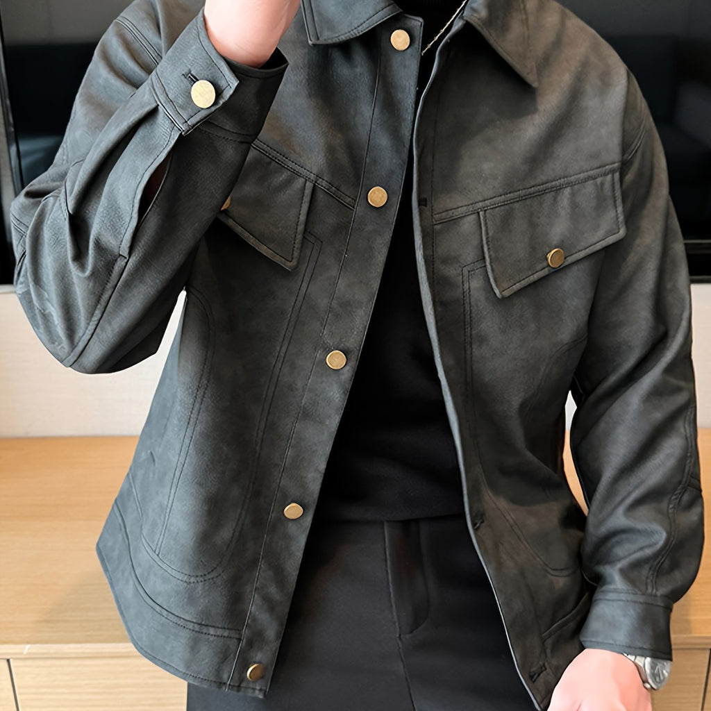 Men's Faux Leather Jacket in Biker Style
