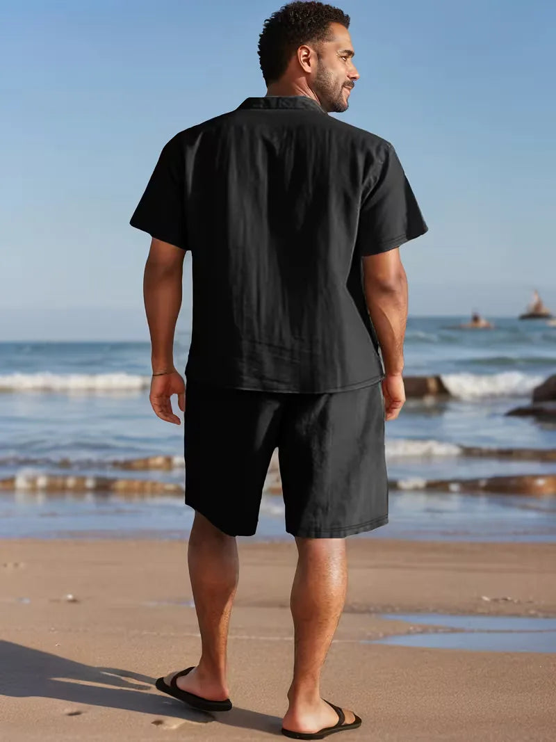 Men's Short Sleeve Shirt and Shorts Set in Apricot