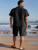 Men's Short Sleeve Shirt and Shorts Set in Apricot