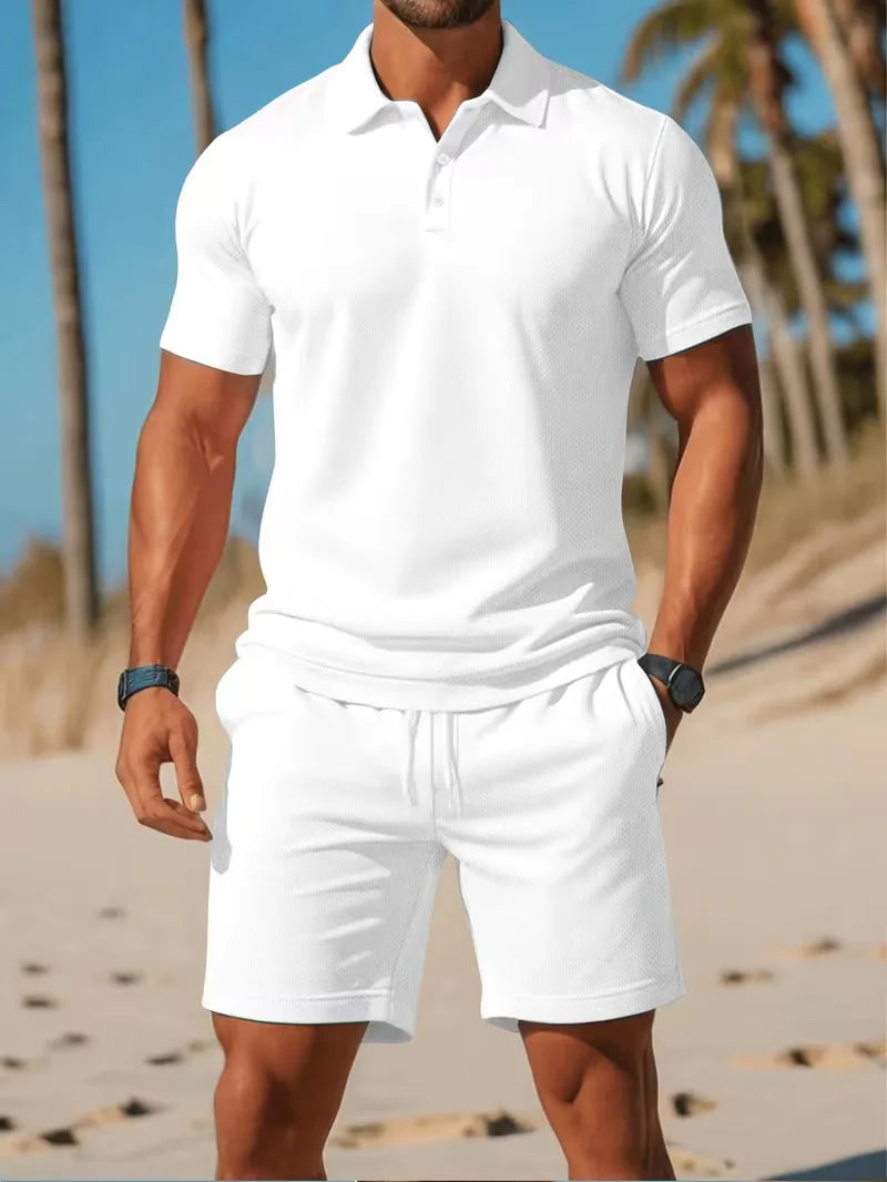Men's Polo and Shorts Summer Set in Light Blue