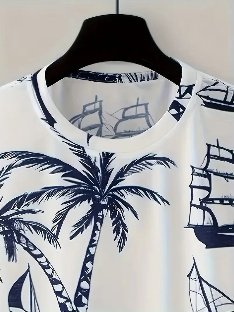 Men's Tropical Print T-Shirt and Shorts Set